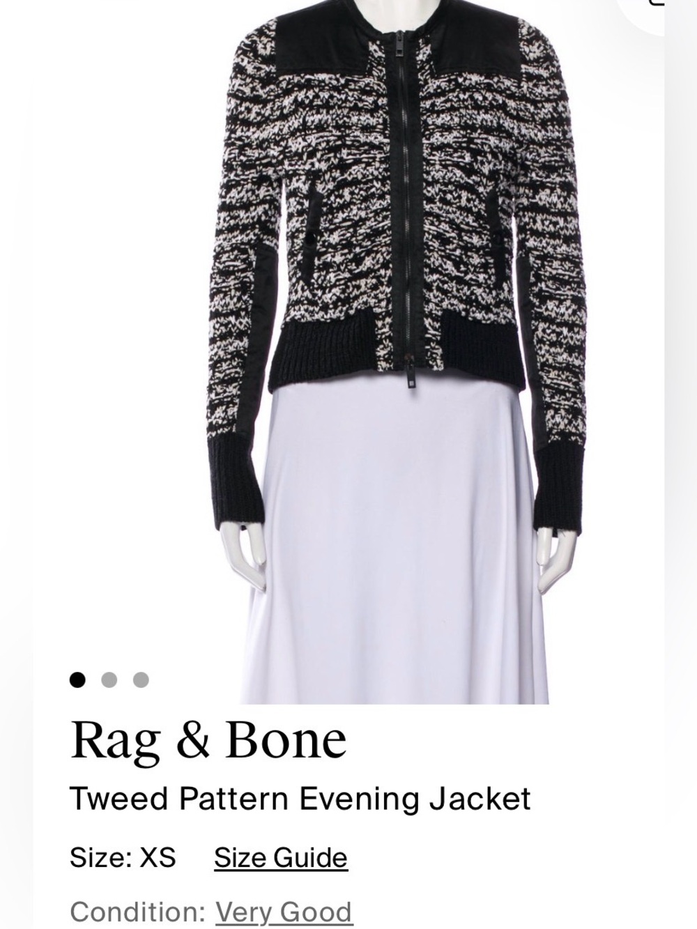 rag & bone Black and White Tweed Zip Cardigan Jacket